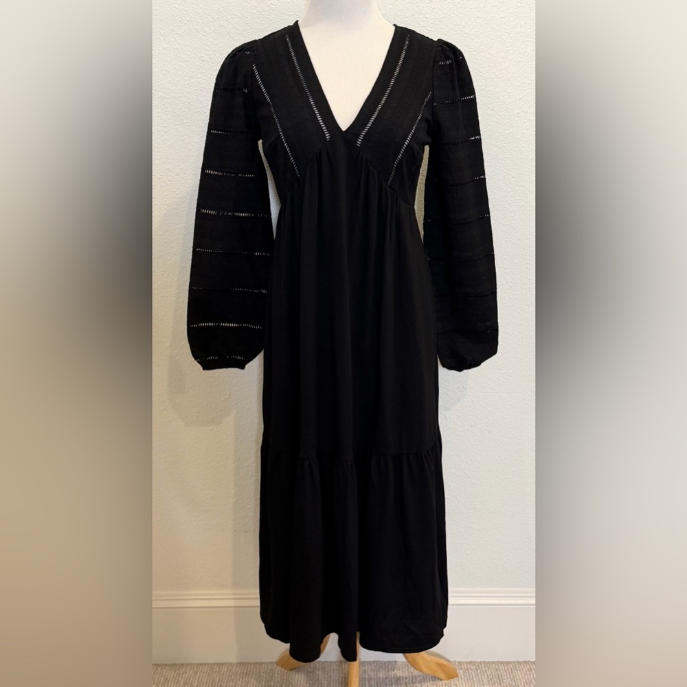 Boden Women’s Woven Mix Midi Broderie Jersey Dress 4R Black Peasant 4 Embroidery - Picture 4 of 10